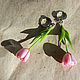 Flower earrings, pink tulips, polymer clay, Earrings, Nizhny Novgorod,  Фото №1