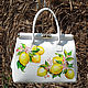 White leather women's top handlle doctor bag with painted Lemons, Classic Bag, Trakai,  Фото №1