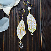 Украшения handmade. Livemaster - original item Boho feather earrings Brass asymmetric Rhinestone drop earrings. Handmade.
