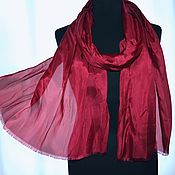 Аксессуары handmade. Livemaster - original item Crimson Silk Scarf women`s autumn demi-season silk scarf. Handmade.