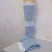 Аксессуары handmade. Livemaster - original item Knitted socks elongated blue, with lace, a gift to a girl, mom.. Handmade.
