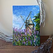 Картины и панно handmade. Livemaster - original item Oil Painting Landscape Mill. Lavender, cardboard. Handmade.
