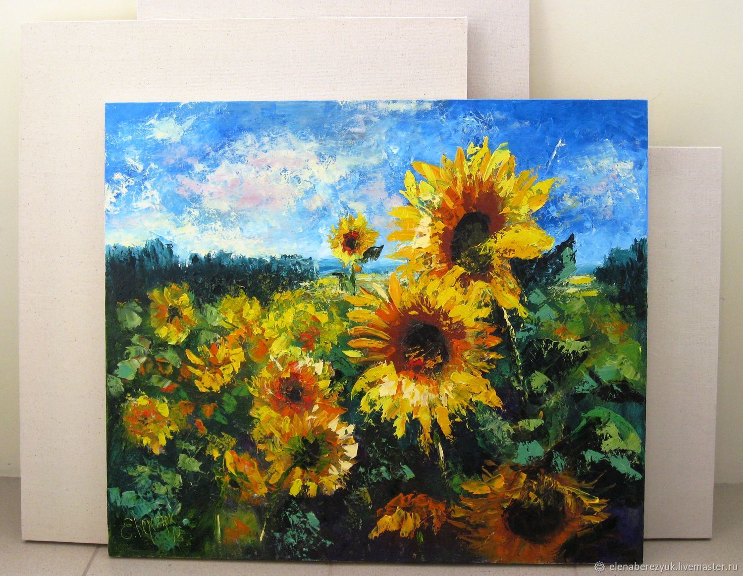 decoupage canvas shoes on with Sunflower landscape Oil on canvas painting stretched