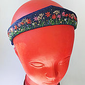 Украшения handmade. Livemaster - original item Denim headbands with embroidery Summer walk. Handmade.