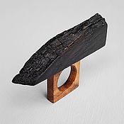 Украшения handmade. Livemaster - original item A ring made of stained oak with a living edge is black. Handmade.