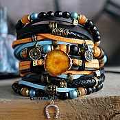 Украшения handmade. Livemaster - original item Leather bracelet with stones in Boho style 