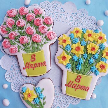 Имбирный пряник-весенний букет, букет тюльпанов 8 марта