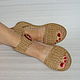 Knitted sandals with a button, beige cotton, Sandals, Tomsk,  Фото №1
