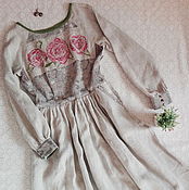 Одежда handmade. Livemaster - original item Natural-colored linen dress with a sleeve 