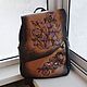 Leather backpack with engraving and painting to order Irises, Classic Bag, Noginsk,  Фото №1