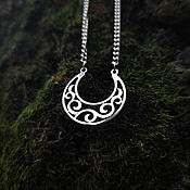 Украшения handmade. Livemaster - original item Moon with ornament — steel pendant on a chain. Handmade.