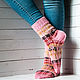 Вязаные шерстяные носки Розовый плед, Носки, Тверь,  Фото №1