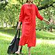 Рубашка-платье ярко-красное на льна с рукавом 3/4. Платья. buykud(Даша). Интернет-магазин Ярмарка Мастеров.  Фото №2