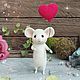 Мышонок из шерсти с воздушным шариком, 8,5 см, Войлочная игрушка, Ижевск,  Фото №1