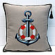 Pillow is embroidered with a nautical style Anchor, Pillow, St. Petersburg,  Фото №1