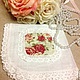 Set of table linen with roses of white linen and cotton lace. Tablecloth with napkins in the style of Shabby Chic