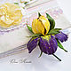 Yellow Purple irises brooch and leather bracelet set. Jewelry Sets. flowersstyle (flowersstyle). My Livemaster. Фото №5