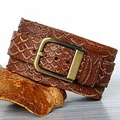 Украшения handmade. Livemaster - original item Genuine Leather Wristband, Brown Leather Cuff 40 mm. Handmade.