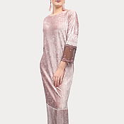 Одежда handmade. Livemaster - original item Dress elegant evening pink velvet pleated with lace to the floor. Handmade.