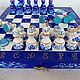 Chess made of wood 'Gzhel rose', hand-painted, Chess, Shilovo,  Фото №1