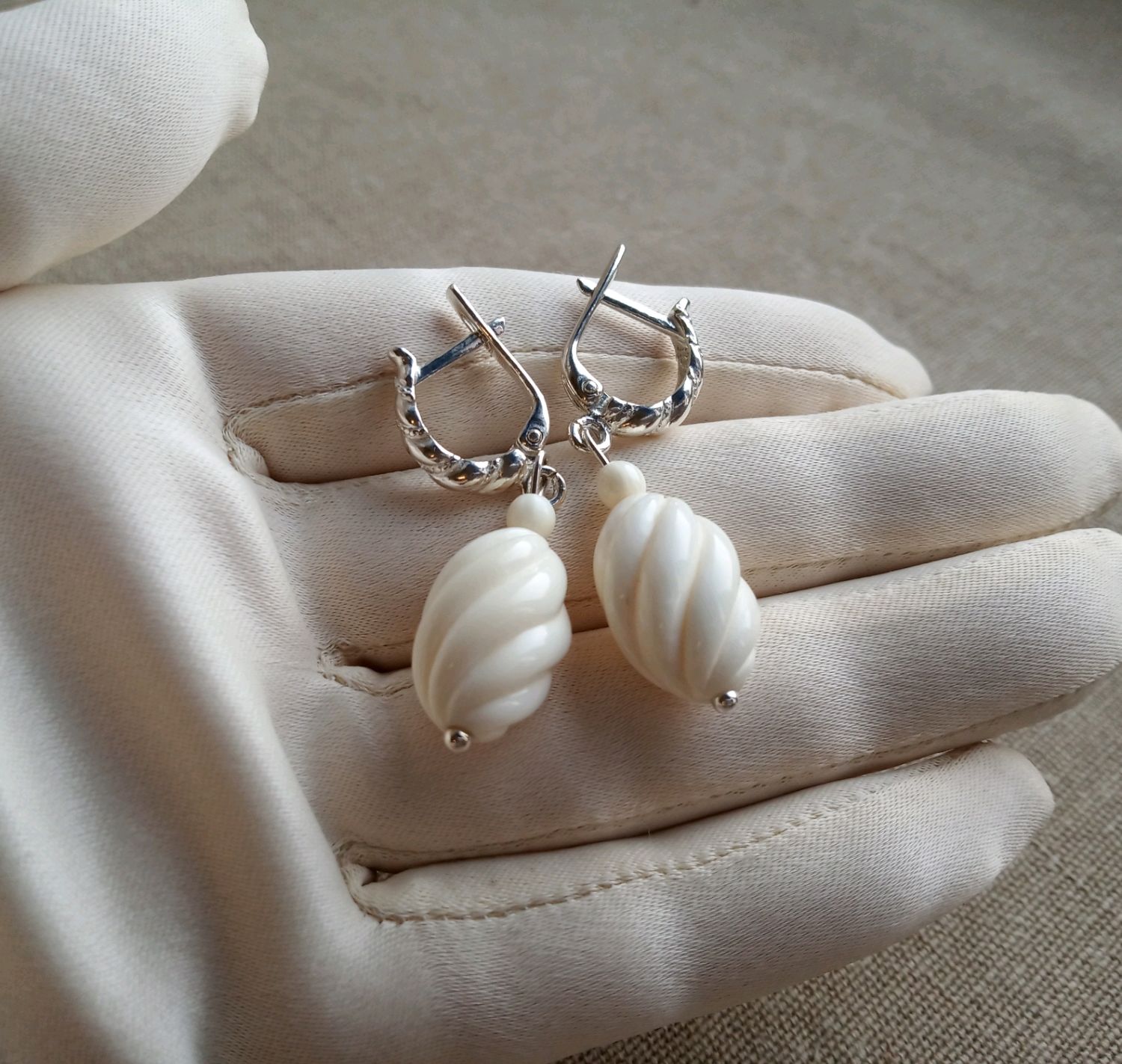 Ivory Spiral Earrings, Earrings, Nakhabino,  Фото №1