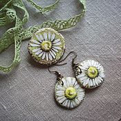 Украшения handmade. Livemaster - original item Brooch and earrings Chamomile Summer!! A cast of real flowers.. Handmade.