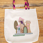 Сумки и аксессуары handmade. Livemaster - original item Cotton bag-shopper "Beige Houses". Handmade.