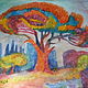 Яркая, красочная картина акварелью `Дерево счастья`. 
Картина в детскую. Недорогой подарок на любой случай.