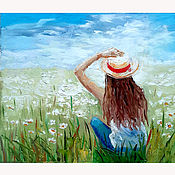 Картины и панно handmade. Livemaster - original item Oil painting Girl, wildflowers. Handmade.