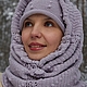 Женская шапка снуд вязаный теплый комплект на зиму Нежный Сиреневый, Комплекты головных уборов, Екатеринбург,  Фото №1