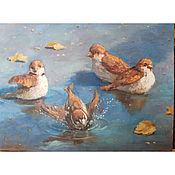 Картины и панно handmade. Livemaster - original item Oil Painting Sparrows. Painting with birds. Handmade.