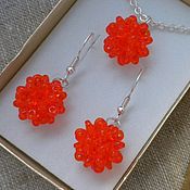 Украшения handmade. Livemaster - original item Pendant and earrings bead twin orange matte chain. Handmade.