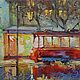 Картина маслом, городской пейзаж: Красный Парижский трамвай, Картины, Москва,  Фото №1