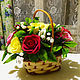 Нежные разноцветные розы с жемчужницей, Композиции, Москва,  Фото №1