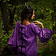 Purple Folk Linen Dress «Blueberry» Hand-made Native Midi Dress. Dresses. mongolia. Online shopping on My Livemaster.  Фото №2