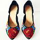 Exclusive shoes handmade embroidered beaded 'red flowers', Shoes, Moscow,  Фото №1