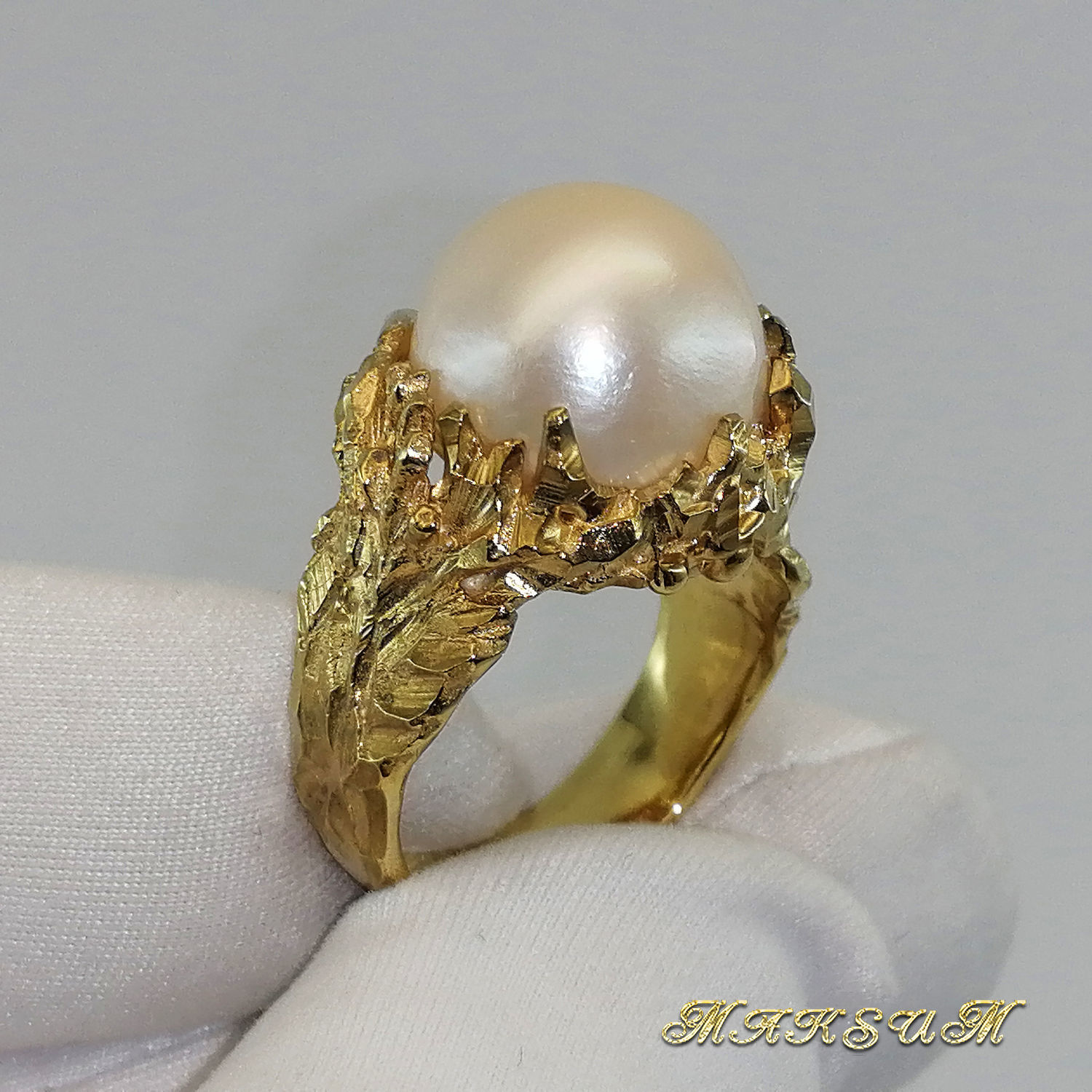 Ring 'Big pearl - white' silver925, pearl, gilding. VIDEO, Rings, St. Petersburg,  Фото №1