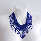 Украшения handmade. Livemaster - original item Boho inky blue beaded kerchief necklace. Handmade.