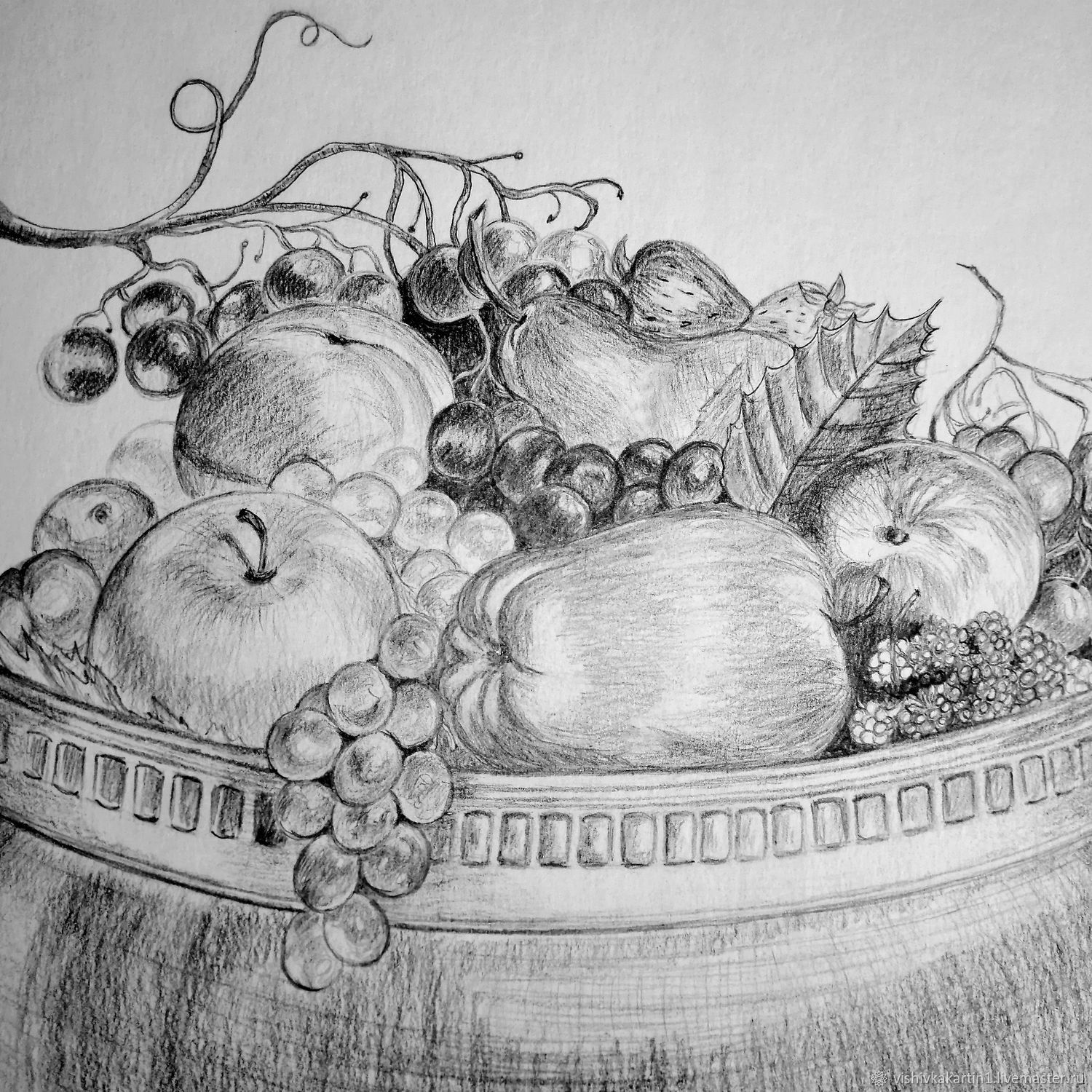 Ваза с фруктами рисунок карандашом
