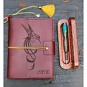 Канцелярские товары handmade. Livemaster - original item Leather burgundy A5 notebook with pockets. Handmade.