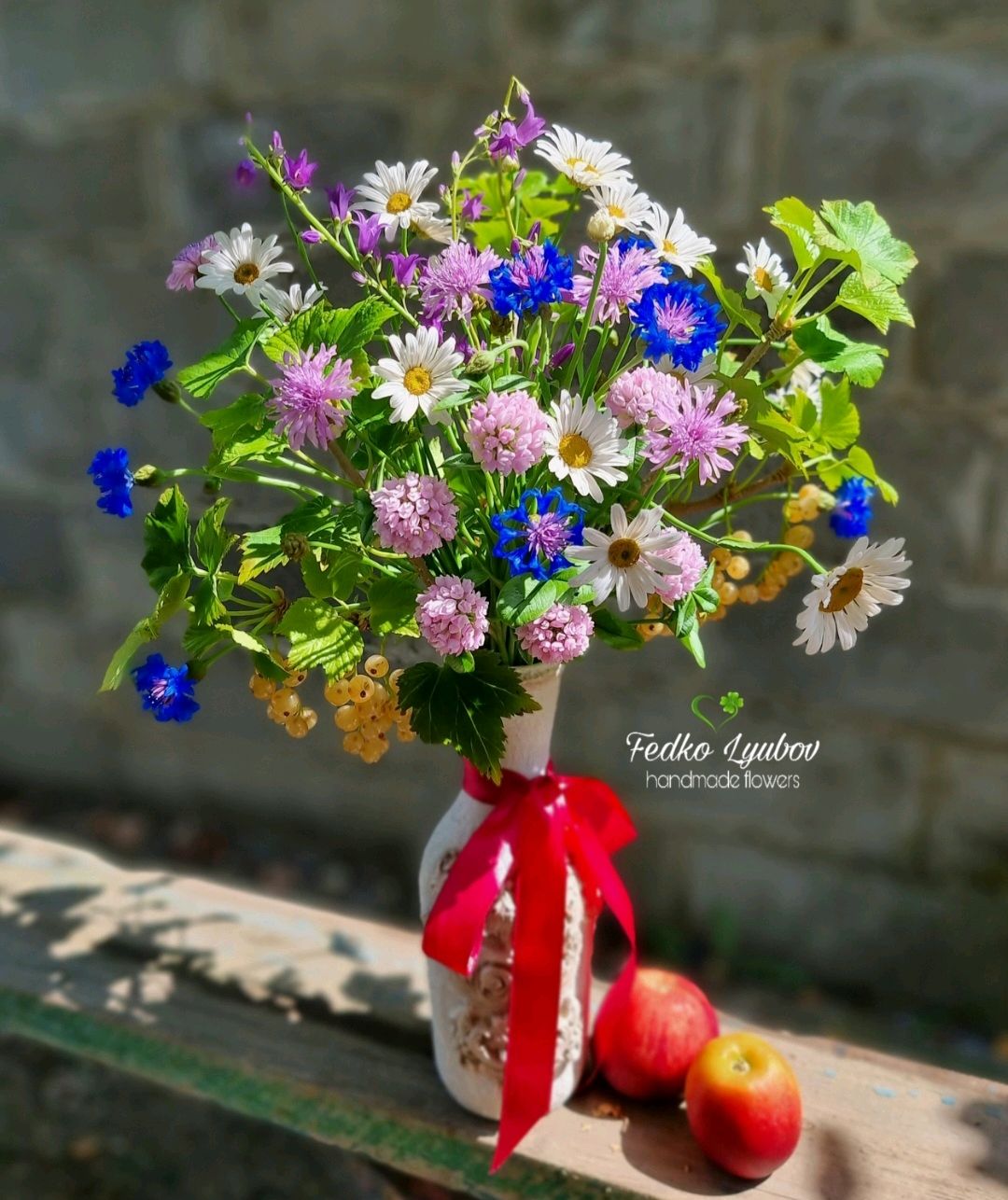 Букет полевых цветов со смородиной, холодный фарфор, полимерная глина в ...