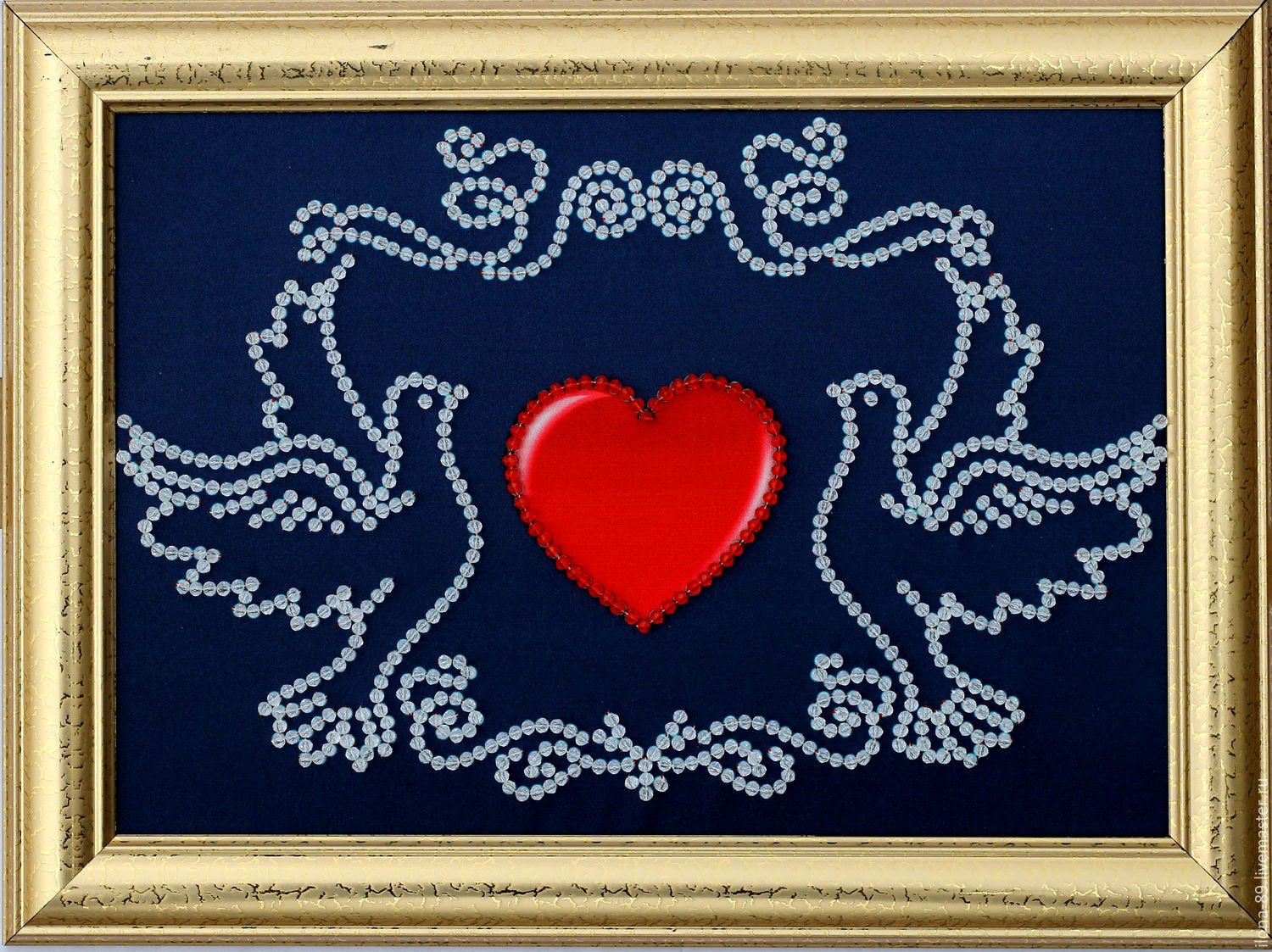 Картина "Голуби любви" вышитая хрустальными бусинами, Картины, Москва,  Фото №1