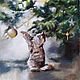 Pastel painting Christmas cat (Christmas tree green yellow purple), Pictures, Yuzhno-Uralsk,  Фото №1