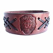 Украшения handmade. Livemaster - original item Men`s Leather Lion Embossed Bracelet. Handmade.