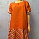 Dress linen orange in combination with cotton striped, Dresses, Moscow,  Фото №1
