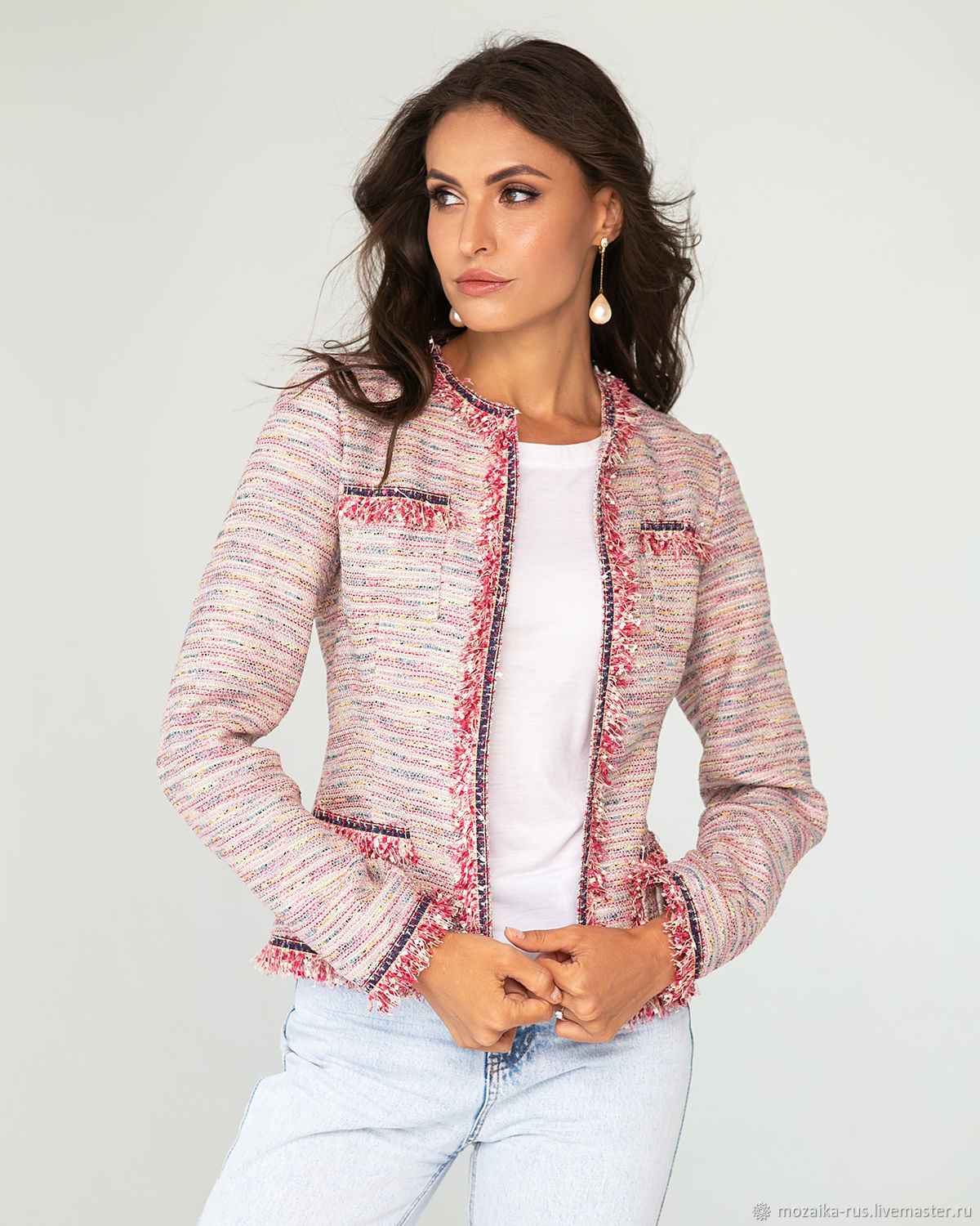 Cotton tweed jacket in Chanel rose 