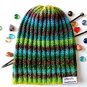 Аксессуары handmade. Livemaster - original item Knitted hat-sock with transverse stripes with a lapel of wool. Handmade.