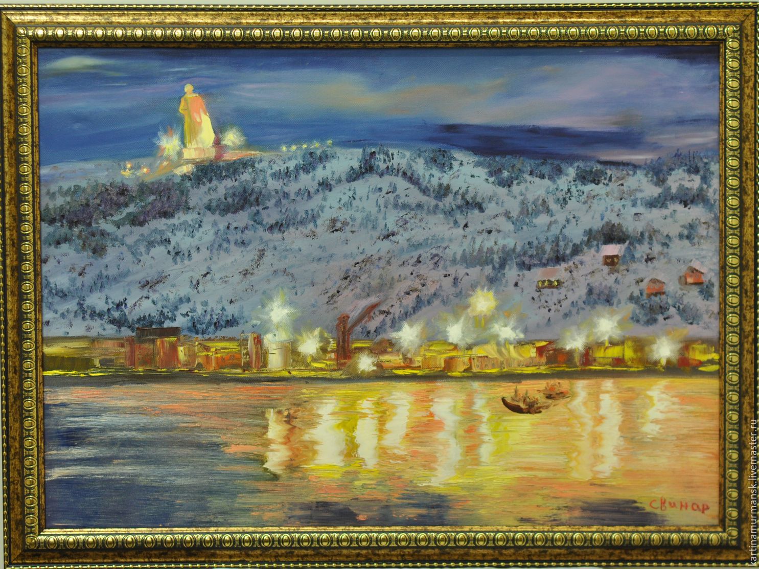 Картина маслом пейзаж севера 50/70 "Огни Кольского залива", Pictures, Murmansk,  Фото №1