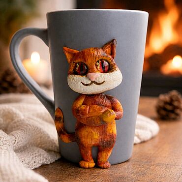 Посуда ручной работы. Ярмарка Мастеров - ручная работа Кот на кружке. Котофей. Handmade.