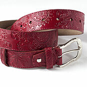 Dark Red Burgundy Leather Belt for Women